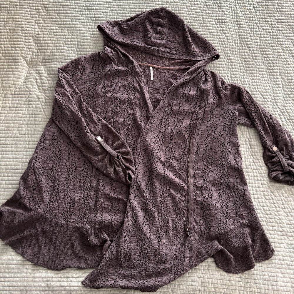 Free People Doily Open-Knit Cardigan - Charcoal (L)